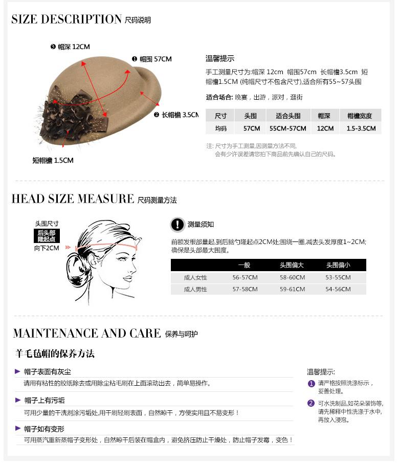 貝雷帽，羊毛呢帽，尺寸說明